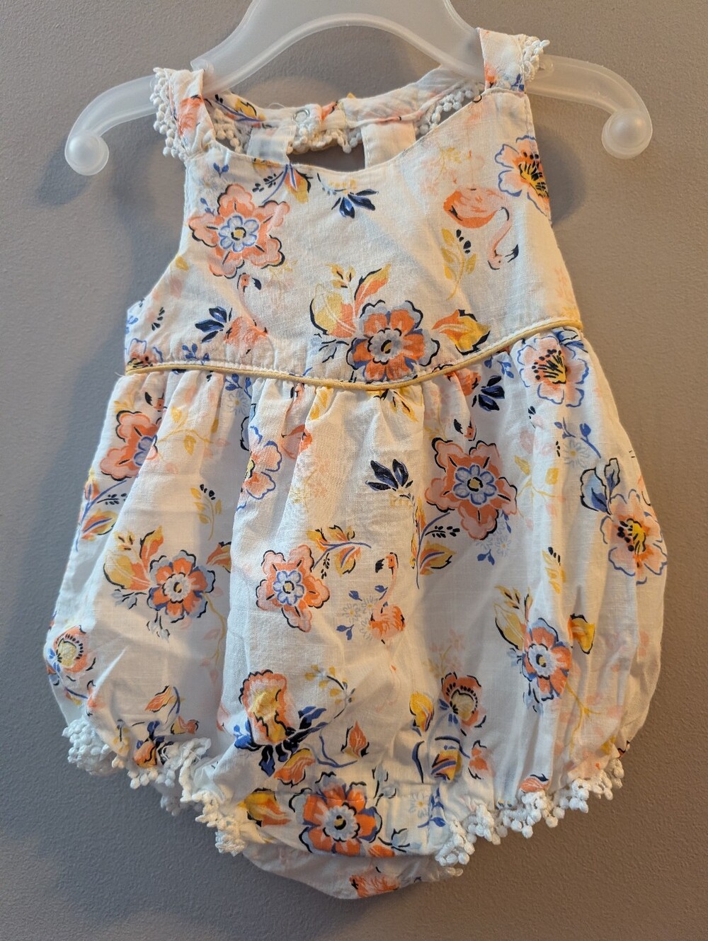 🌼 Baby Floral Bubble Romper in White with Yellow & Blue Flowers 0-3 Months
